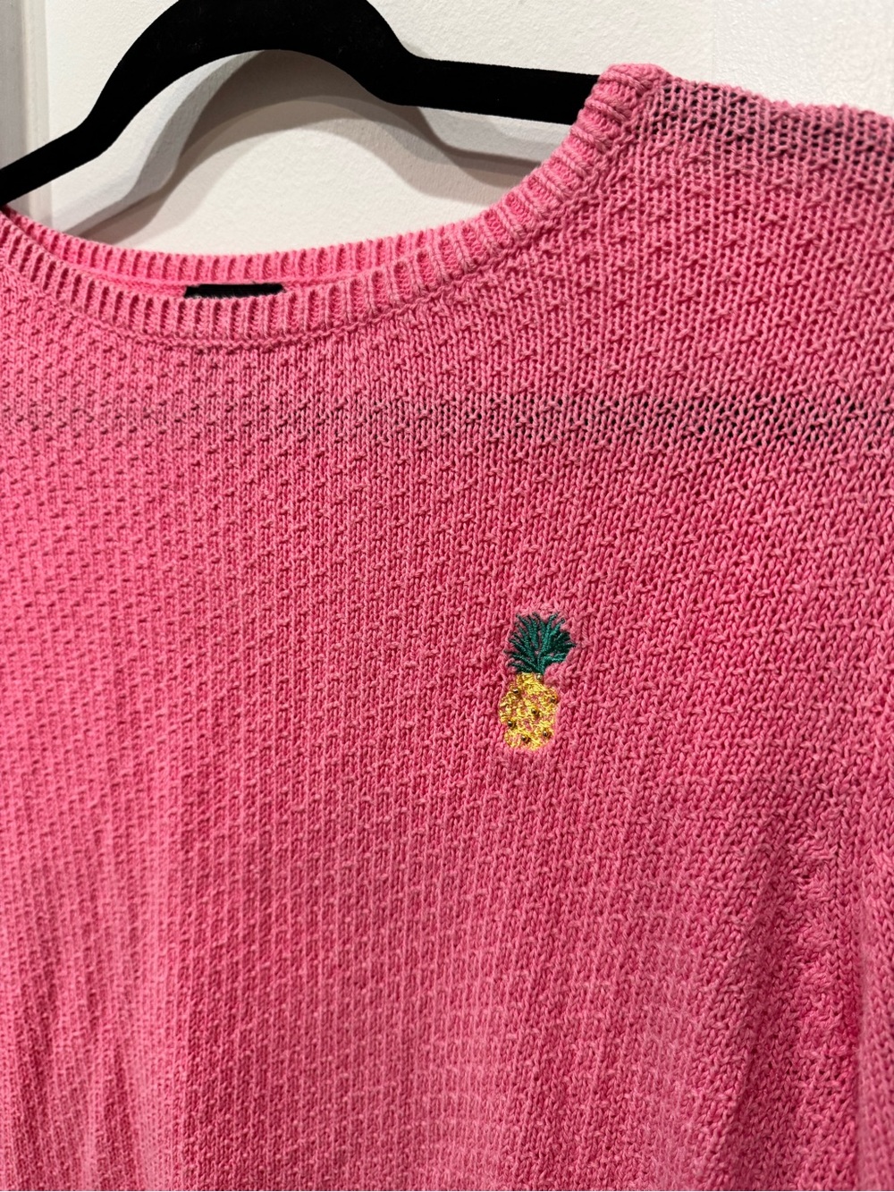 Talbots Pink Crewneck Sweater with Pineapple Embroidery